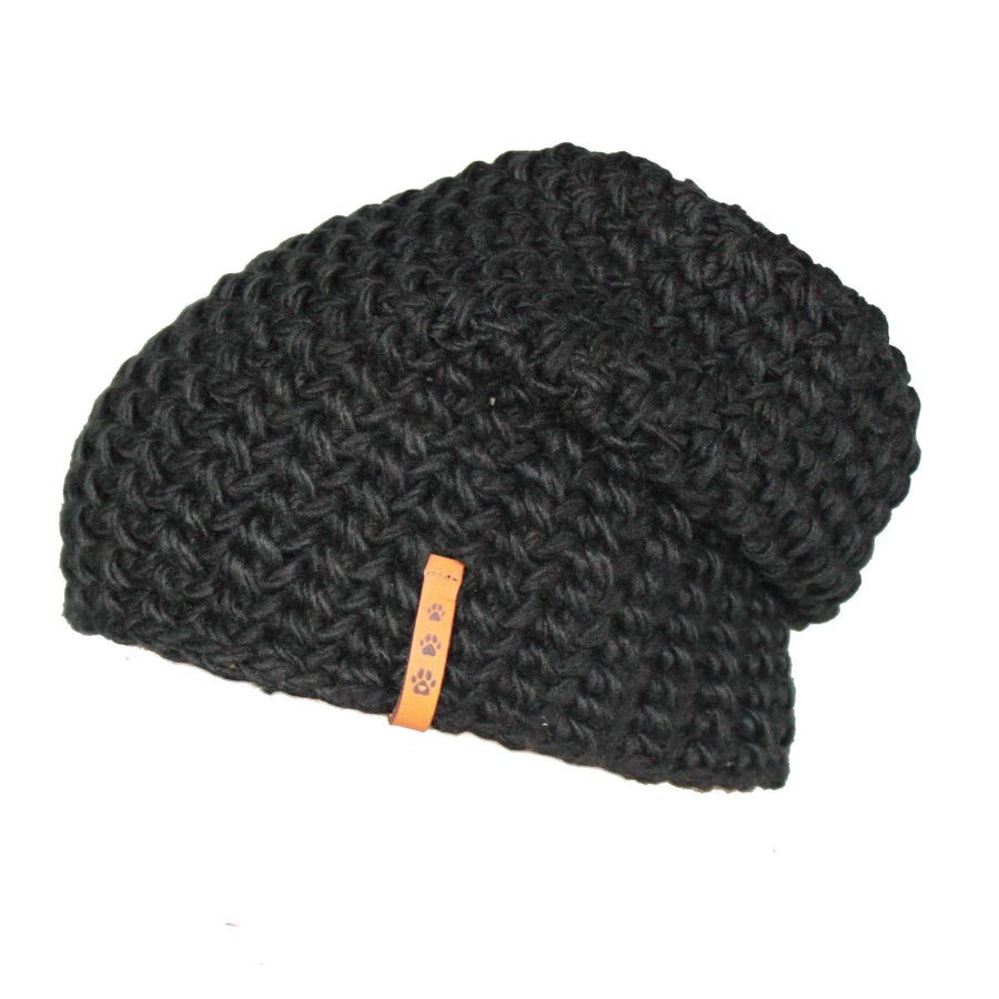 Grob Häkel Beanie schwarz 3 Pfoten