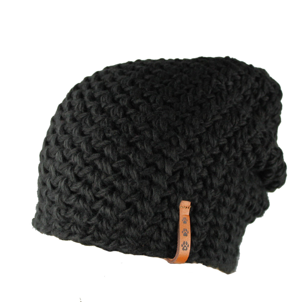 Grob Häkel Beanie schwarz 3 Pfoten