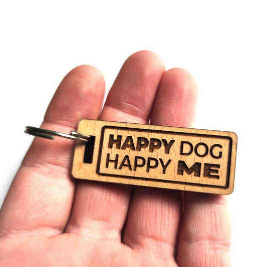 Happy Dog Happy Me Schlüsselanhänger Buchenholz