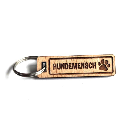 Hundemensch mit großer Pfote Schlüsselanhänger Buchenholz