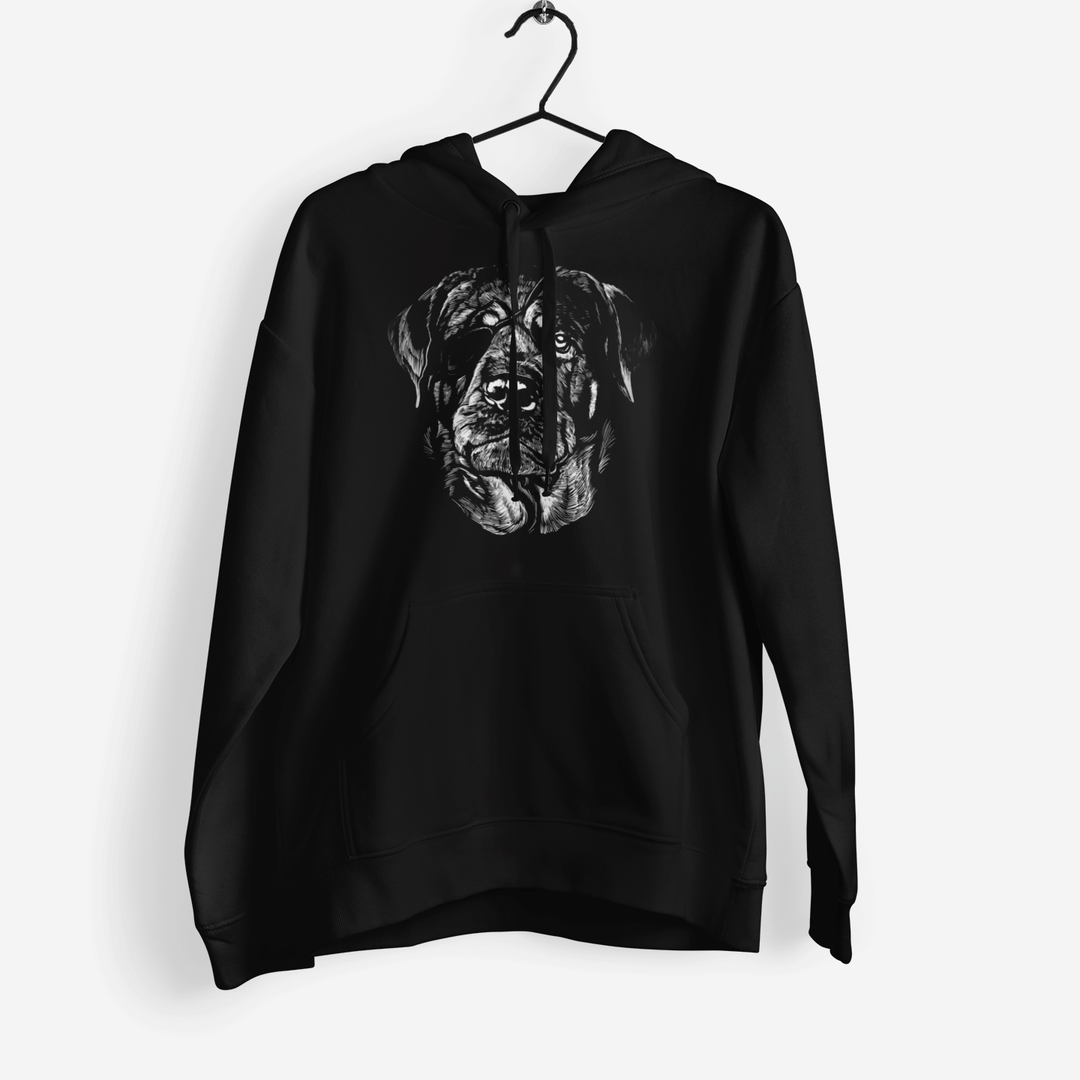 Rottweiler mit Augenklappe Hund Handgezeichnet Hoodie