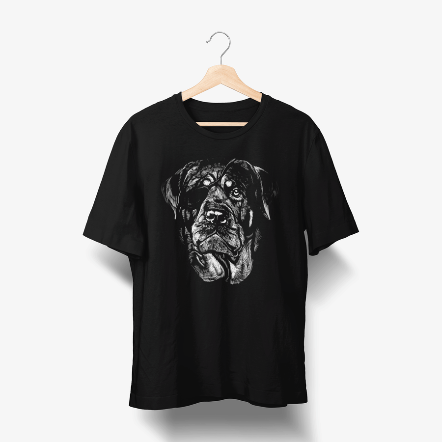 Rottweiler mit Augenklappe - Hund Handgezeichnet T-Shirt