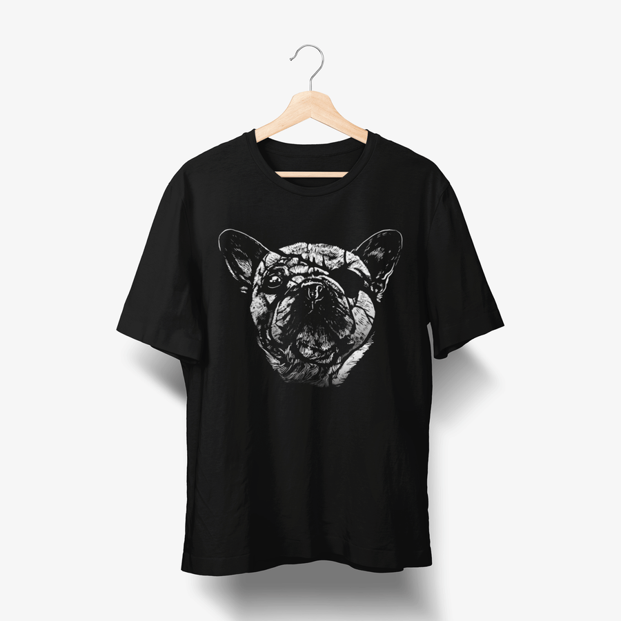 Mops mit Augenklappe - Hund Handgezeichnet T-Shirt